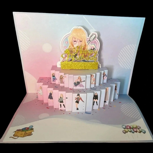 Taylor Swift Happy Birthday Card Swiftie Gift Eras Tour Pop Up 2 Card Set - Picture 2 of 7
